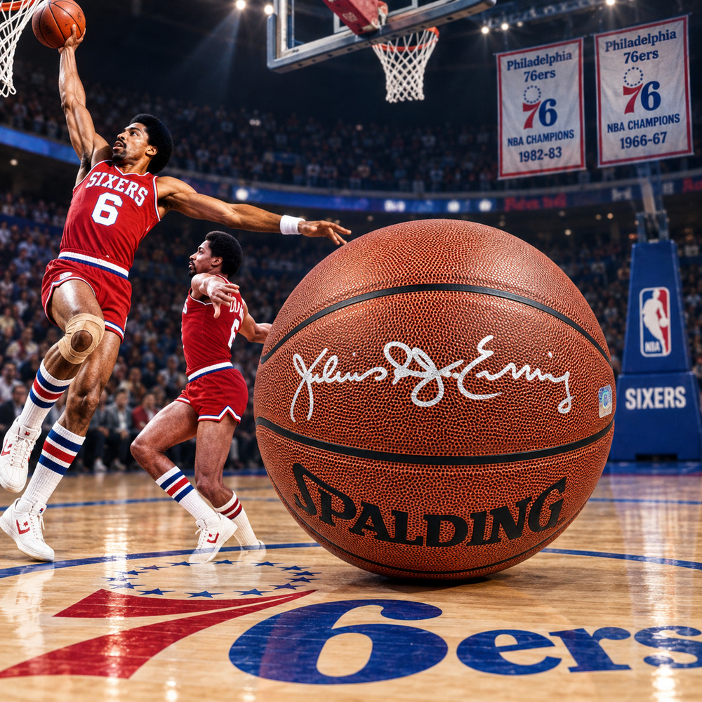 Julius Dr. J Erving Signed Spalding NBA Basketball Auto COA HOF 76ers Sixers
